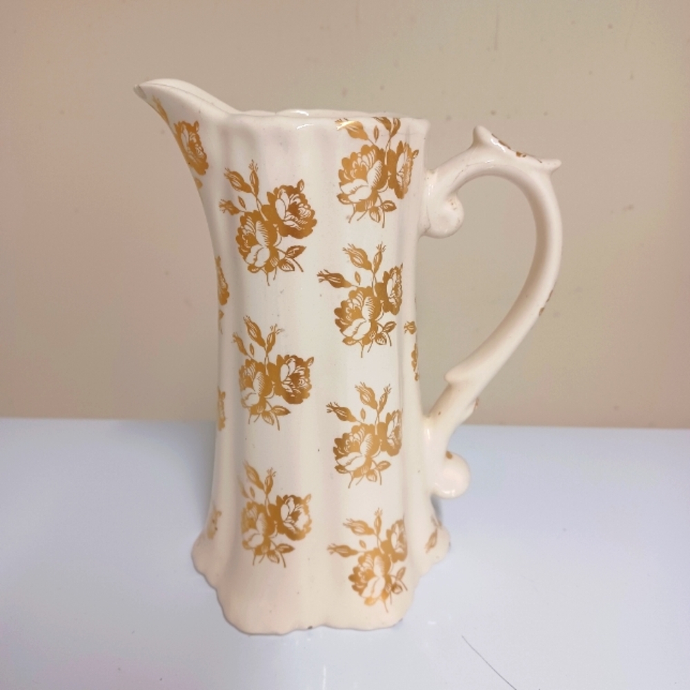 Vintage Porcelain Pitcher Gold Rare Victorian Floral Design Antique Cottagecore - Picture 1 of 9